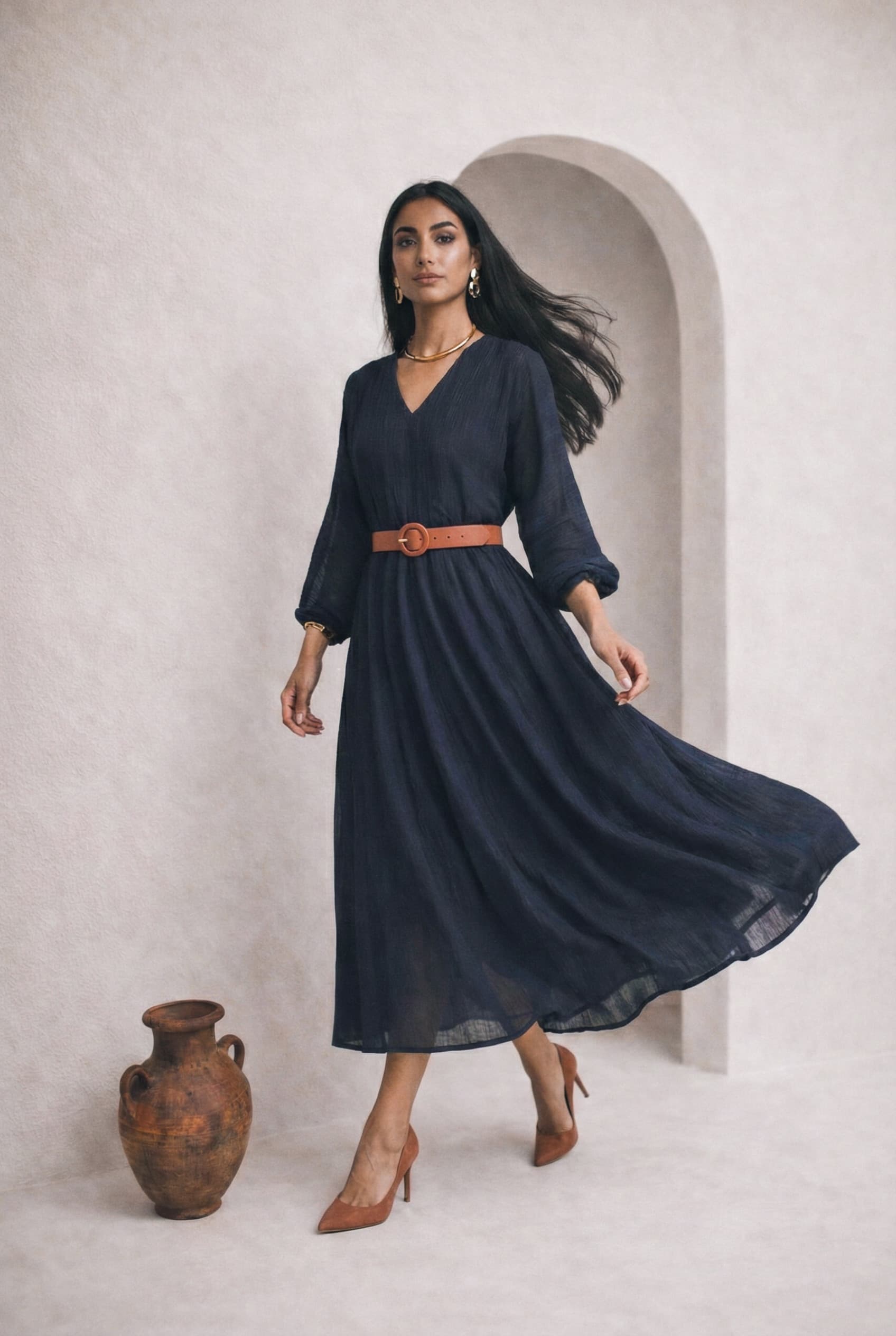 Платье Пасифика из жатого тенсел шифона - Морская Бездна, S