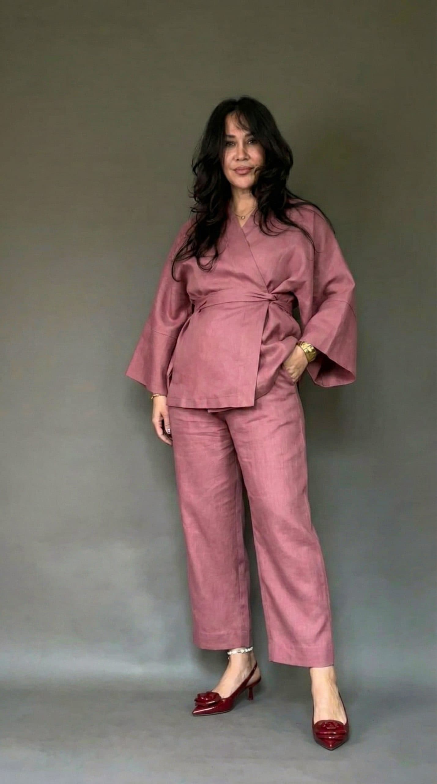 Костюм-кимоно Сэн из льна - S, Пыльная Роза