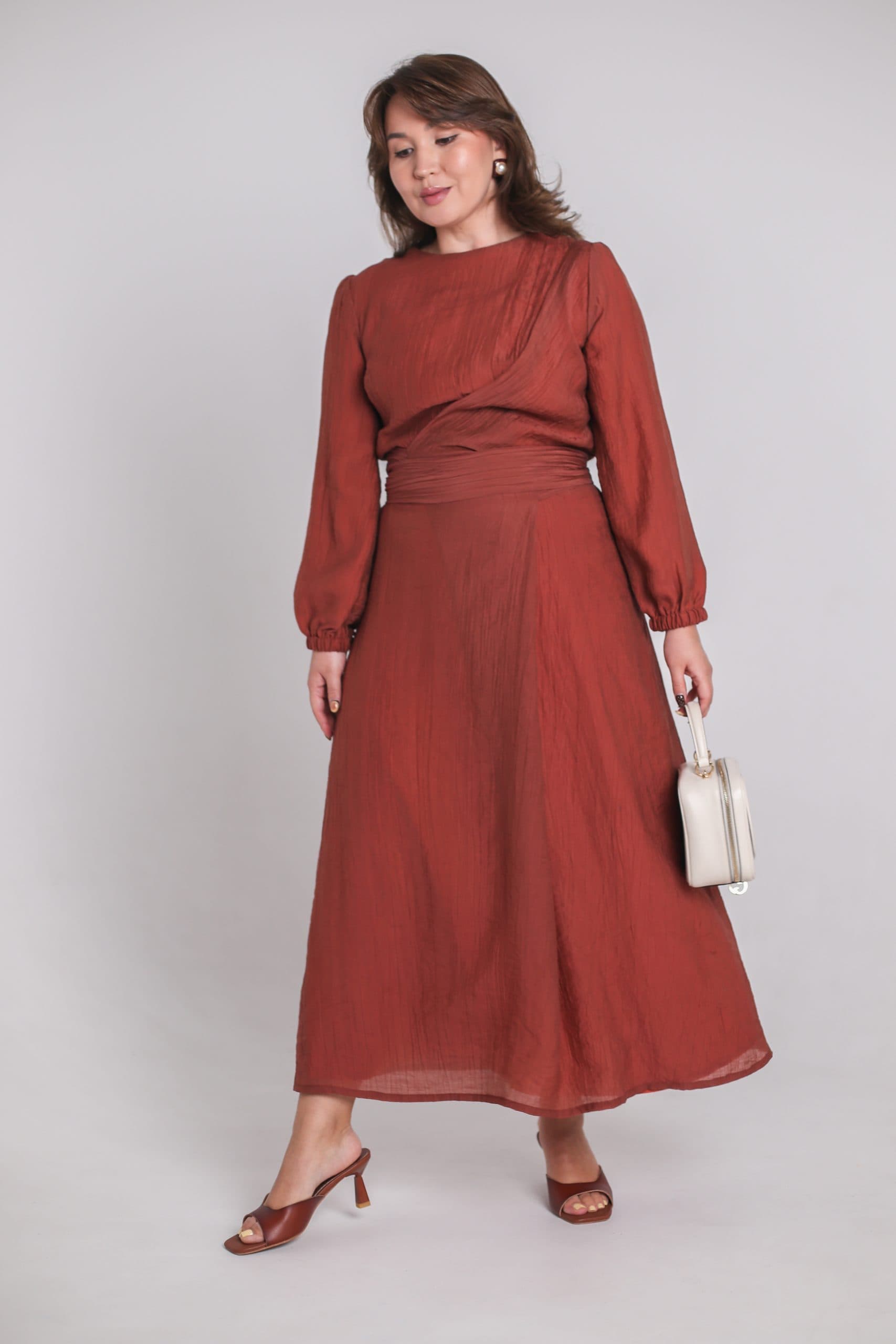 Платье Мия из жатого тенсел-шифона - S, Печеное Яблоко