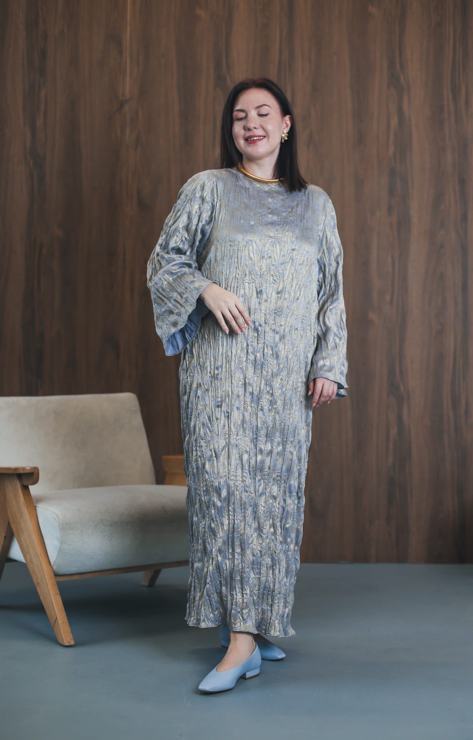 Платье Наоми из жатого крепдешина с металлизированным напылением