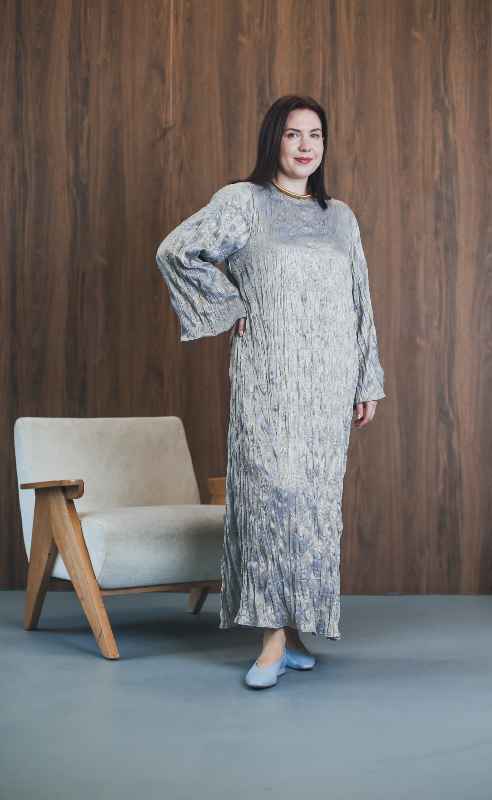 Платье Наоми из жатого крепдешина с металлизированным напылением